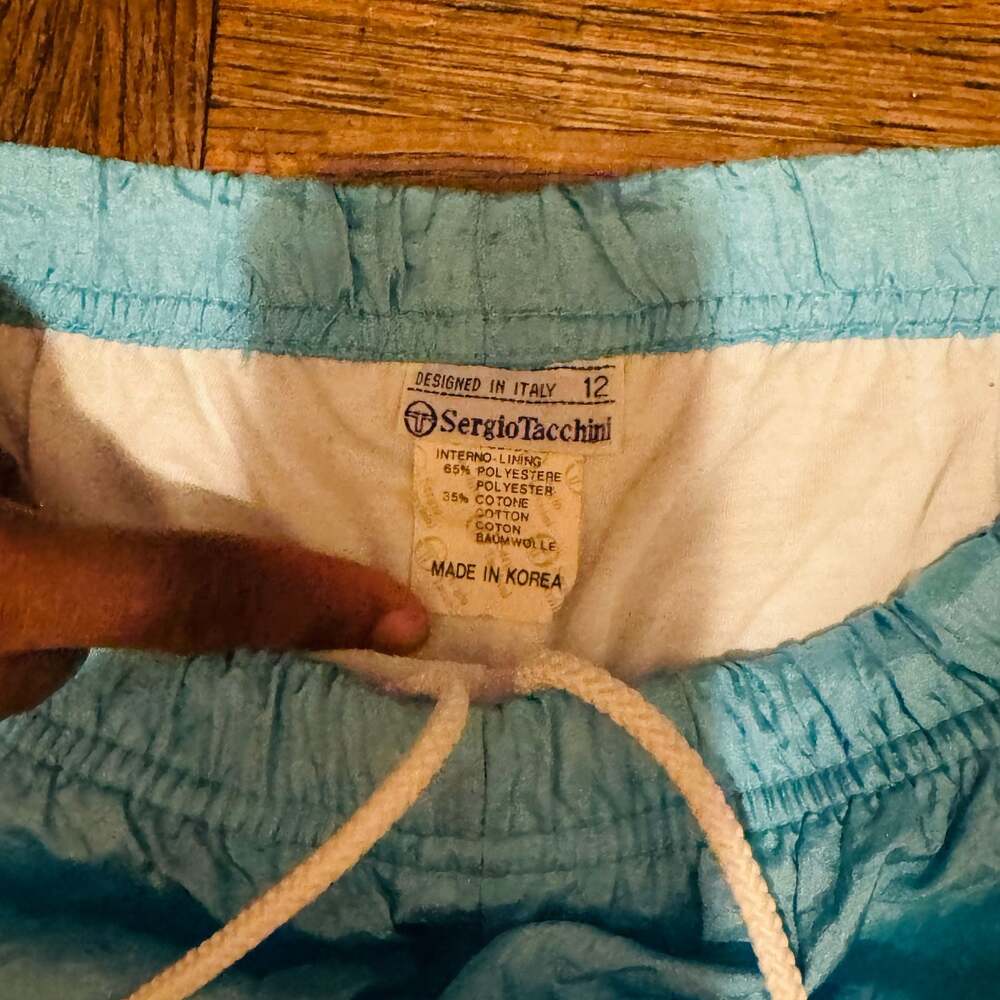 Vintage 80s 90s Sergio Tacchini Teal Nylon Windbreaker Track Pants Size 12